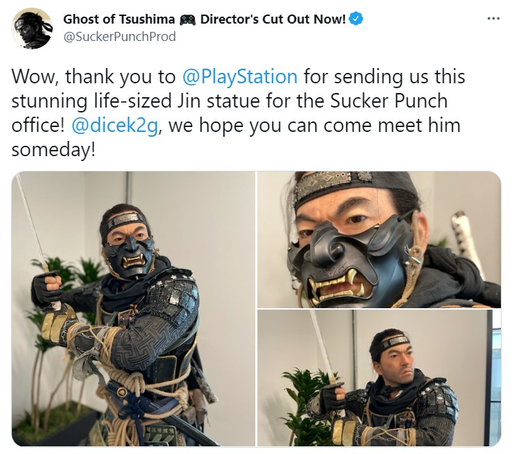 PlayStation官方送《对马岛》开发商SP境井仁雕像