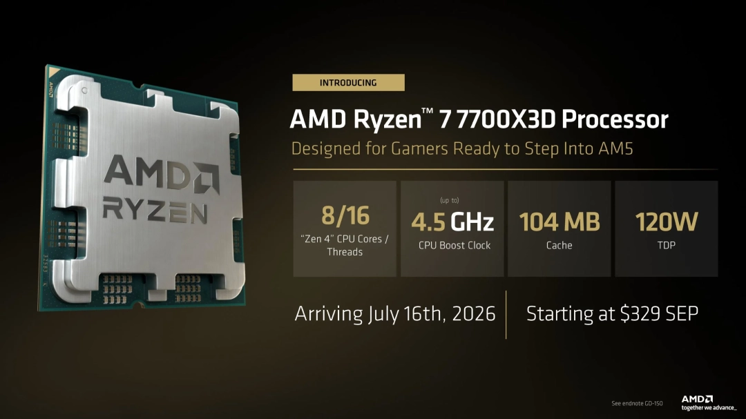 平民版游戏神U来了！AMD 7700X3D性能测试发布